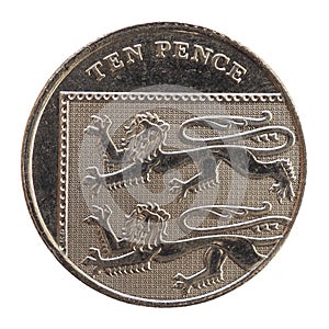 10 pence coin, United Kingdom isolated over white