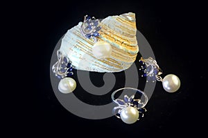 10 Pendant Earrings Ring Natural Pearls Sapphires Silver Exclusive