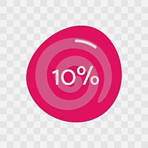10 percent chart. Vector percentage infographics. Magenta isolated icon on transparent background. Sign for download, growth,