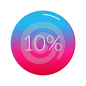 10 percent circle chart, isolated symbol. Vector gradient element. Percentage Infographic sign. Illustration, icon for business,