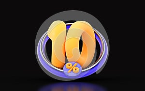 10 percent discount in ring circle on dark background 3d render concept