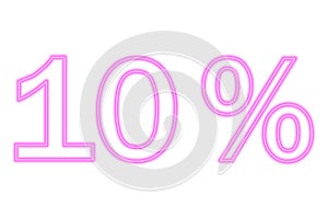 10 percent inscription isolated on white. Pink line in neon style.