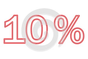 10 percent inscription isolated on white. Red line in neon style.