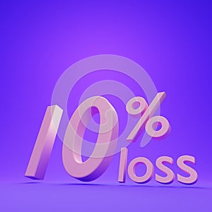 10 percent Loss on purple background, 3d render illustration.