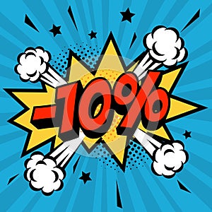 10 percent off, comic style, discount, illustration