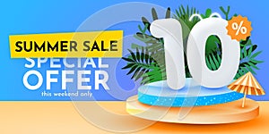 10 percent Off. Discount creative composition. Summer sale banner. Sale banner and poster.