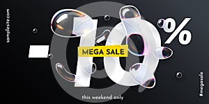 10 percent Off. Discount creative composition with water drops. Fresh Sale banner and poster