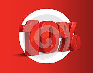 10 percent off, sale background, red metall object 3D.