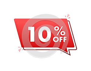 10 percent OFF Sale Discount Banner with megaphone. Discount offer price tag. 10 percent discount promotion flat icon