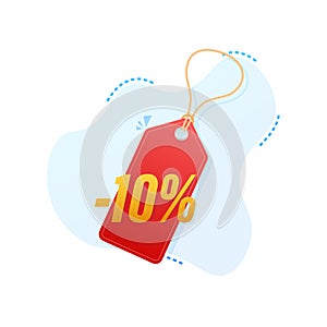 10 percent OFF Sale Discount tag. Discount offer price tag. 10 percent discount promotion flat icon with long shadow