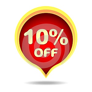 10 percent off speech bubble, sticker, label or icon with shadow