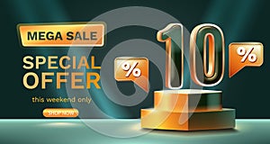 10 percent Special offer mega sale, Check and gift box. Sale banner and poster. Vector