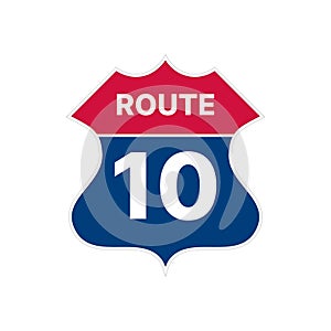 10 route road sign icon. Vector road highway interstate