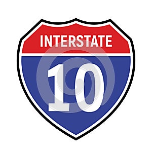 10 route sign icon. Vector road 10 highway interstate american freeway us california route symbol