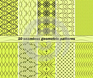 10 seamless abstract geometric patterns in lime and green colors