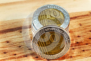 10 Shekel or 10 Sheqel. Official name of the coin in Israel - 10 New Sheqalim. Israeli Coins, Bank of Israel money