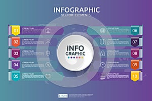 10 steps business infographic. timeline design template with arrow and circle element concept with options. For content, diagram,