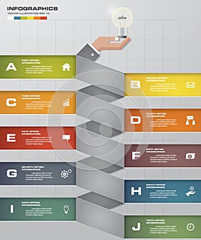 10 Steps chart template/graphic or website layout.abstract business chart. 10 Steps diagram template with business man`s hand.