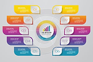 10 steps infographic element chart for data presentation.