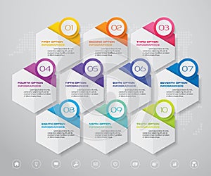 10 steps infographics chart design element. For data presentation.