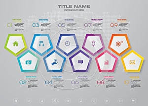 10 steps timeline infographic element. 10 steps infographic.