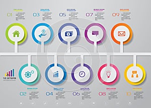 10 steps timeline infographic element. 10 steps infographic.