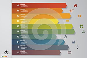 10 steps Timeline infographic element. 10 steps infographic, vector banner can be used for workflow layout.