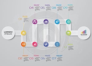 10 steps timeline infographic element. EPS 10.