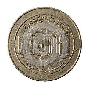 10 syrian pound coin obverse on white background