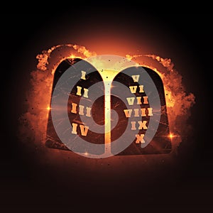 The 10 Ten Commandments of GOD with Fire Background 3D Illustration