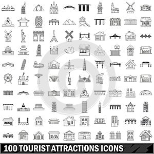 10 tourist attractions icons set, outline style