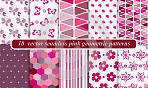 10 vector seamless pink geometric patterns