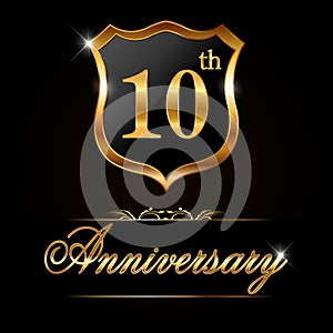 10 year anniversary golden label, 10th anniversary decorative golden emblem