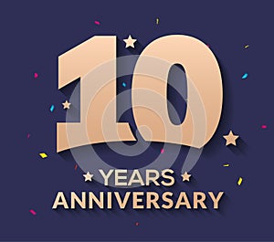 10 year anniversary logo number. Gold vector 10th corporate anniversary