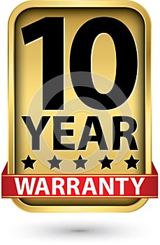 10 year warranty golden label, vector illustration