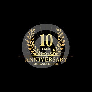 10 years anniversary. Anniversary logo design. Vector and illustration.