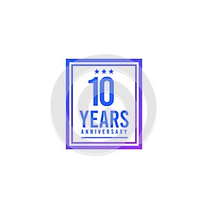 10 Years Anniversary Blue Square Design Logo Vector Template Illustration