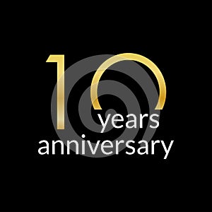 10 years anniversary celebrating icon or logo with gold numbers. Vector illustration. Birthday, greeting card design template.