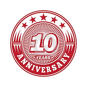 10 years anniversary celebration. 10th anniversary logo design. Ten years logo.