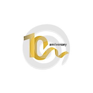 10 Years Anniversary Celebration Gold Ribbon Vector Template Design Illustration