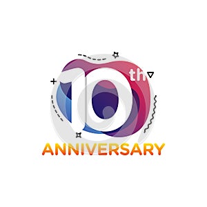 10 Years Anniversary Celebration Icon Vector Logo Design Template. Liquid Banner Style.