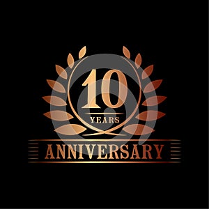 10 years anniversary celebration logo. 10th anniversary luxury design template. Vector and illustration.