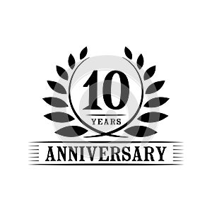 10 years anniversary celebration logo. 10th anniversary luxury design template. Vector and illustration.