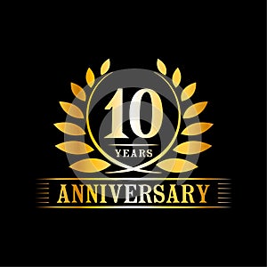 10 years anniversary celebration logo. 10th anniversary luxury design template. Vector and illustration.