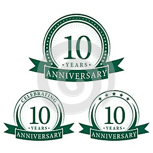 10 years anniversary celebration logotype. 10th anniversary logo collection. Set of anniversary design template.