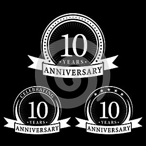 10 years anniversary celebration logotype. 10th anniversary logo collection. Set of anniversary design template.