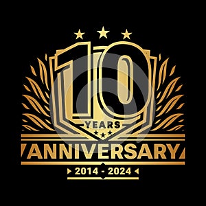 10 years anniversary celebration shield design template. 10th anniversary logo. Vector and illustration.