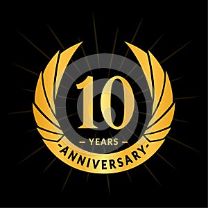 10 years anniversary design template. Elegant anniversary logo design. Ten years logo.