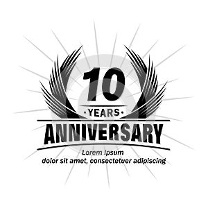 10 years anniversary. Elegant anniversary design. 10th years logo.