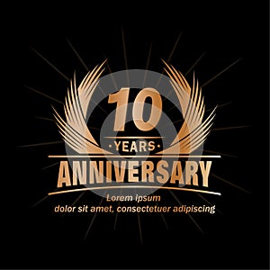 10 years anniversary. Elegant anniversary design. 10th years logo.